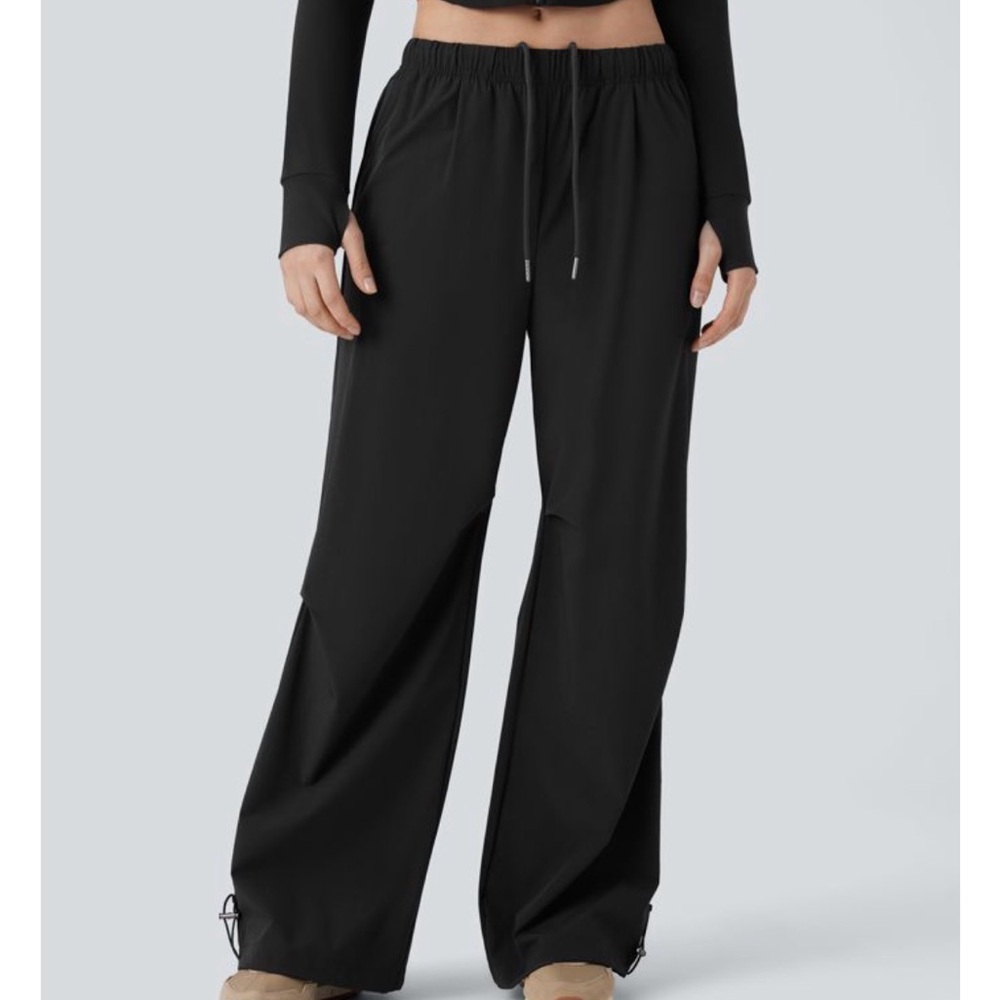 Low Rise Drawstring Pocket Adjustable Hem Baggy Wide Leg Pants